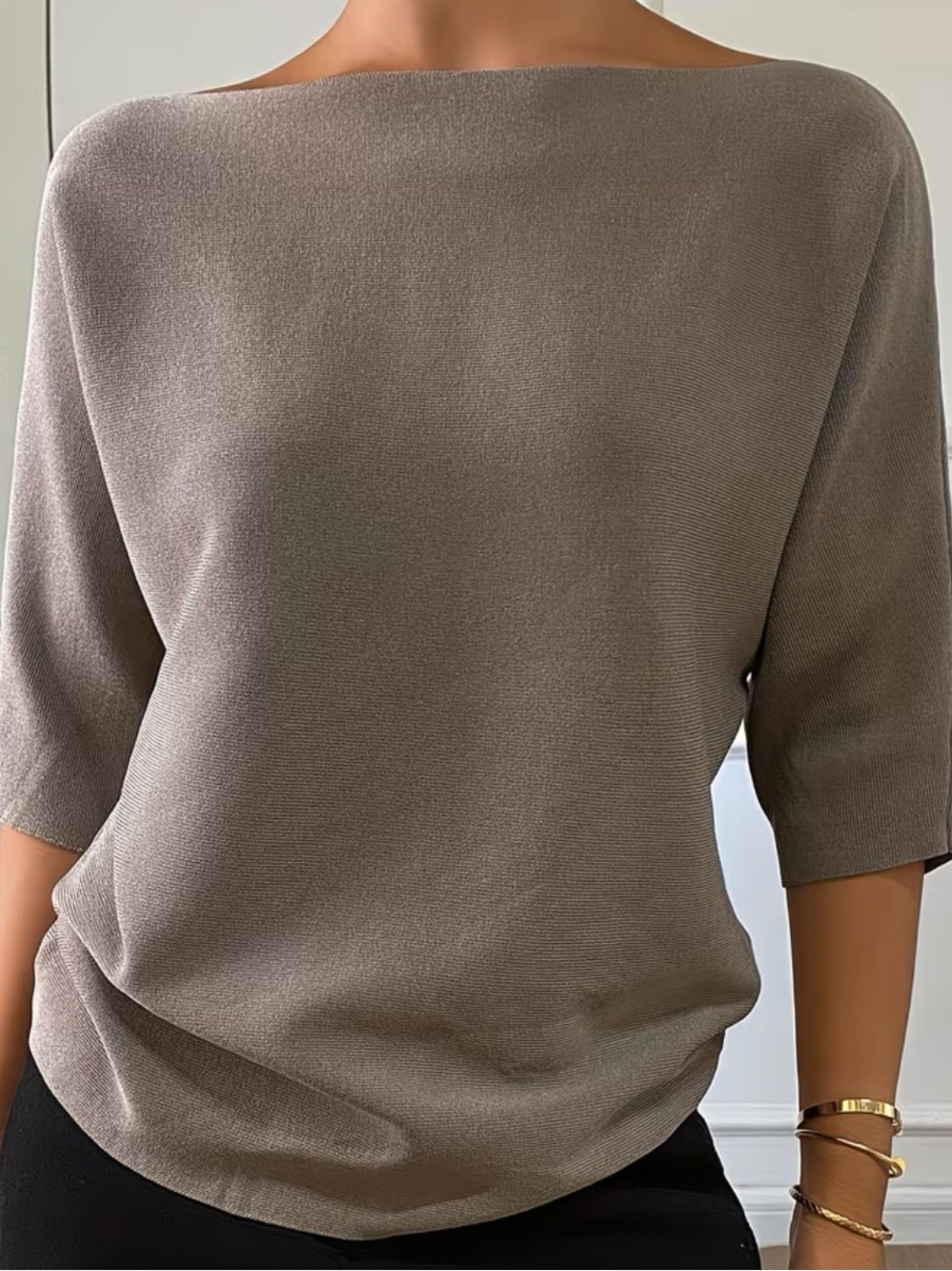 Simple Boatneck Knit Top in Taupe